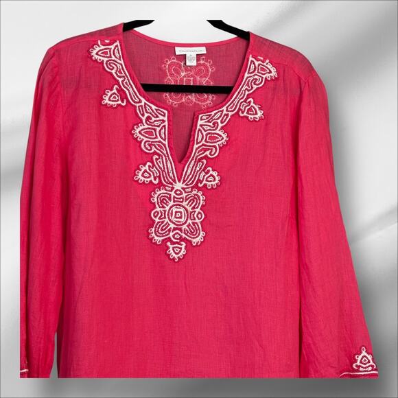 Charter Club Lined Beaded Tunic Top Blouse Cover up XL Beachy Coastal Summer - Picture 2 of 12